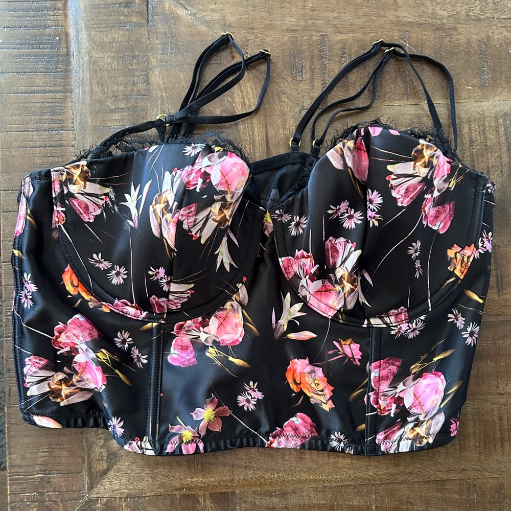 Victoria's Secret Black and Pink Floral Bustier